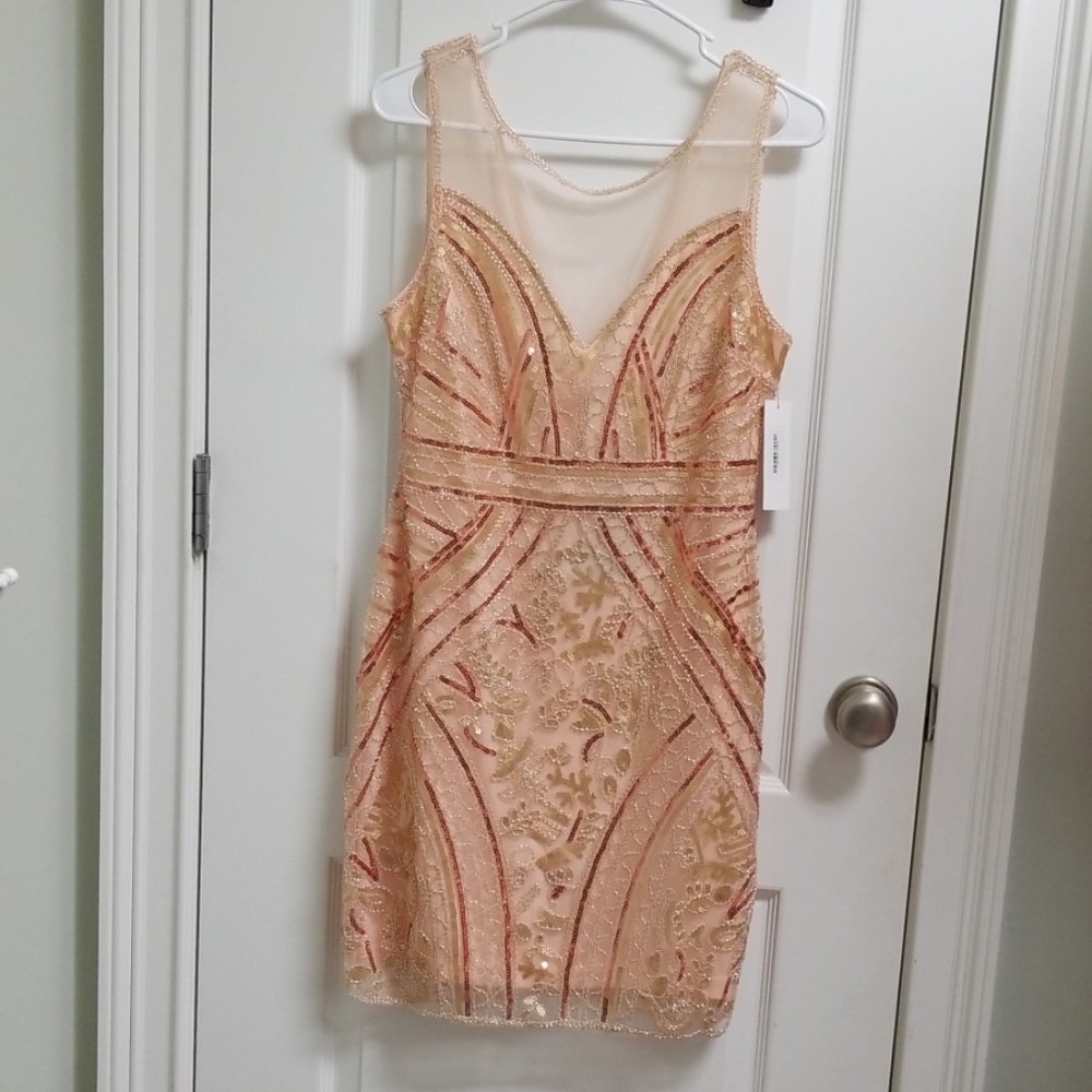 Main Strip beaded cocktail dress